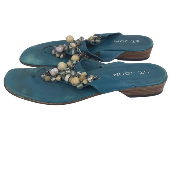 St. John Turquoise Flip Flops Charms Chain Beads Thong Sandals Size 10 FLAW - Picture 4 of 15